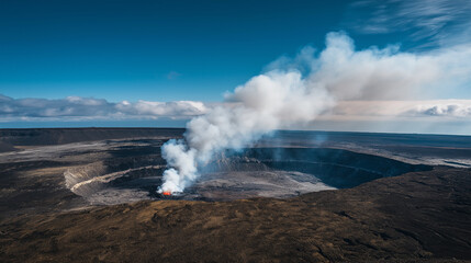 fumarole. Volcanic crater emitting white smoke against a rocky landscape. ESG reports, sustainability campaigns, designed for environmental awareness campaigns, used by sports marketers.