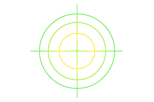 Green and yellow crosshairs with concentric circles, showing target aiming accuracy and focus on transparent background