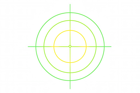 Green and yellow crosshairs with concentric circles, showing target aiming accuracy and focus on transparent background - Powered by Adobe