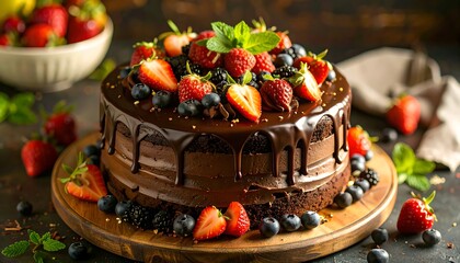 Chocolate cake decorated with berries