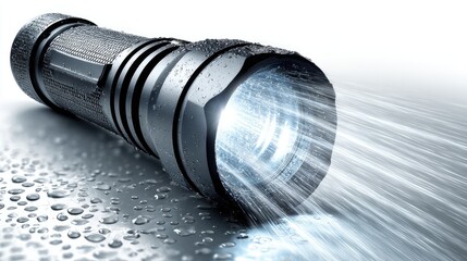 Illuminating Darkness: A powerful flashlight casts a bright beam of light, highlighting the intricate details of its design against a textured background. A symbol of guidance and innovation.