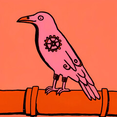 sketch of a mechanical raven with exposed gears and wings