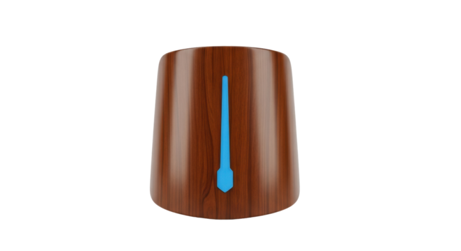 Isolated control knob with wood grain and blue indicator for equipment and instruments