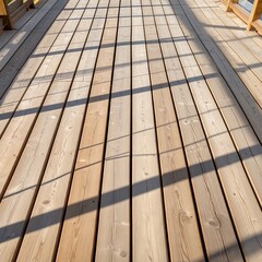Wooden deck planks with shadows