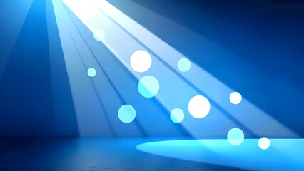 A serene blue background with soft rays of light and floating circles, creating a calming and ethereal atmosphere.