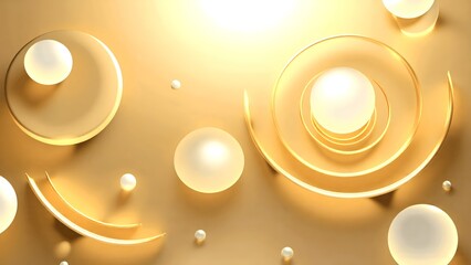 A modern, abstract design featuring circular shapes and soft lighting against a golden background, creating a warm and inviting atmosphere.