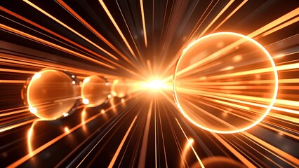 A vibrant, abstract image showcasing glowing spheres and dynamic light rays, creating a sense of motion and energy.
