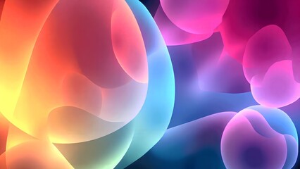 A vibrant abstract design featuring colorful swirls and shapes, blending hues of blue, pink, orange, and purple to create a dynamic visual effect.