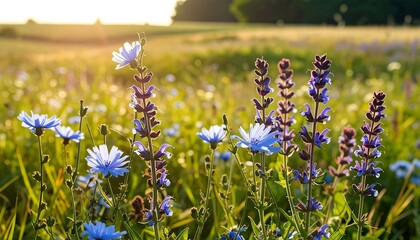Wildflowers bathed in sunlight