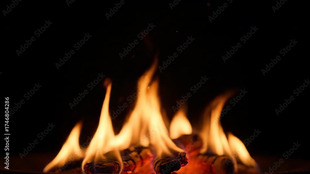 Wall mural multiple small fire flames dancing and flickering in mesmerizing slow motion, creating a dynamic vis