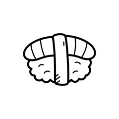 Sushi Nigiri Doodle Illustration on Transparent Background Outlined Japanese Cuisine Single Serving Hand Drawn Style Simple Black and White Line Art