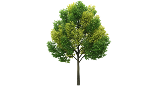 Isolated Tree in the Springtime Sunlight with Bright Green Foliage against No Background