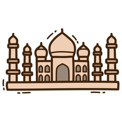 Simple Taj Mahal Doodle in Peach and Brown on Transparent Backdrop Depicts Islamic Architecture and Indian Heritage
