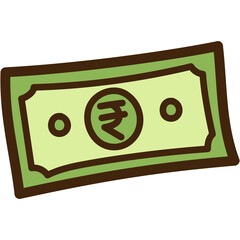 Single Hand Drawn Style Indian Rupee Note with Green Border Isolated on Transparent Backdrop for Independence Day Doodle Vector Graphic
