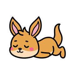 Sleeping Brown Kangaroo with Pink Cheeks on Transparent Background Cartoon Illustration