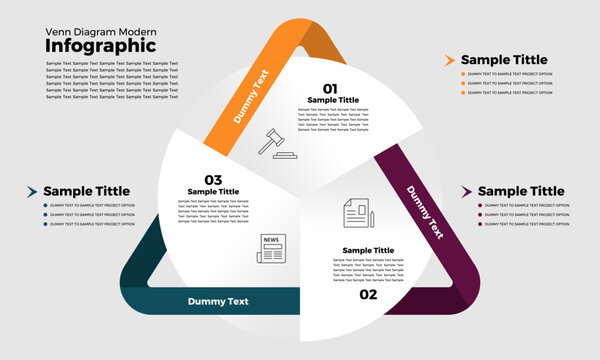 Modern veen diagram template with 3 triangle and circle diagram options, for communication and business strategy presentations. Vector illustration eps