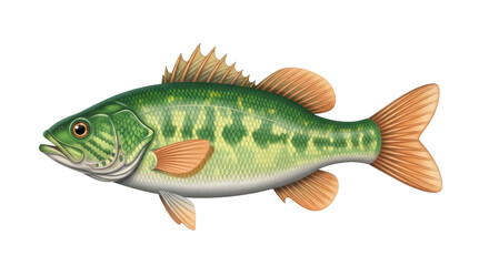 Isolated Largemouth Bass freshwater sport fish with green and tan coloring side view