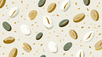 Colorful Coffee Bean Pattern With Various Shades on a Light Background Suitable for Fabric or Wallpaper Design