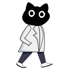 Illustration Cartoon Black cat Scientist Walking