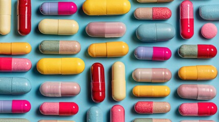 Capsules display pharmaceutical industry product photography studio environment top-down view health and wellness concept