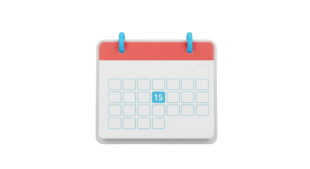 Isolated desktop calendar on a light surface displaying the 15th day of the month