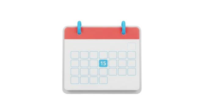 Isolated desktop calendar on a light surface displaying the 15th day of the month