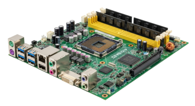 Isolated computer motherboard, electronic component for a desktop PC, technology hardware