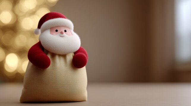 Whimsical Santa figurine cradled in velvet sack, invoking Yuletide cheer and Festivus wonder, perfect for unique holiday enchantment