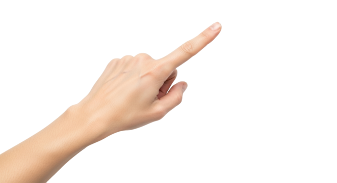 Isolated human hand pointing or touching an invisible object, on neutral background
