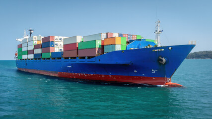 Large container ship at sea. Concept for international trade, logistics, freight transport, and...