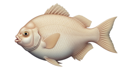 Isolated, a shiny light-colored fish is featured, swimming with elegant fins and tail motion