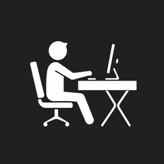 A white silhouette of a person working on a computer at a desk.