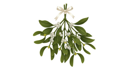 Isolated hanging mistletoe with ribbon, decorative floral christmas winter decoration