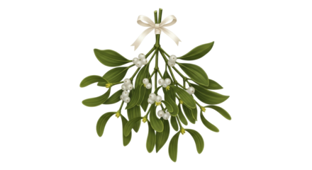 Isolated hanging mistletoe with ribbon, decorative floral christmas winter decoration