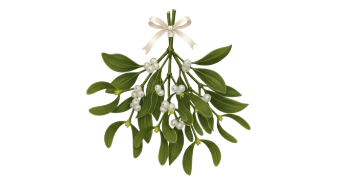 Isolated hanging mistletoe with ribbon, decorative floral christmas winter decoration - Powered by Adobe