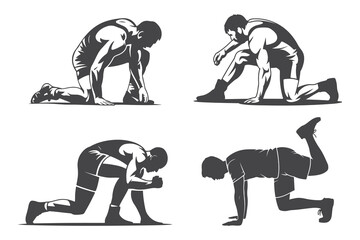 Obraz premium Athlete Starting Positions Silhouette Set – Runner Sprint Training Vector Illustration