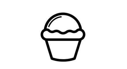 Simple black and white illustration of a cupcake, showing the frosting and paper cup.