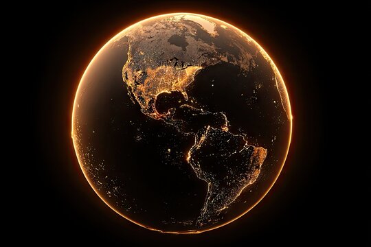 Earth at Night with Illuminated Continents. - Powered by Adobe