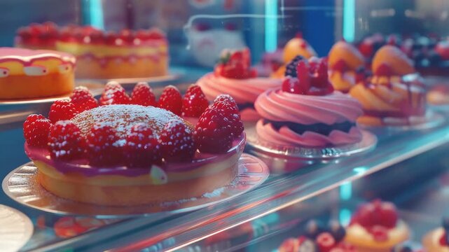 A tantalizing collection of desserts showcased in a bakery case.