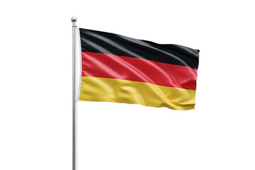 German Flag on Pole Waving in the Wind Isolated on White