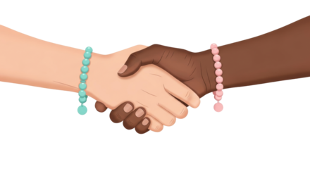 Isolated friendship handshake of diverse races for racial equality and support icon