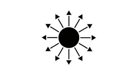 A black circle radiates outwards with numerous arrow-shaped lines, symbolizing expansion.