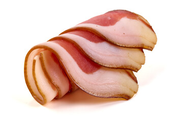 Rolled Bacon Slices, isolated on white background