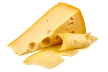 Gouda Cheese Wedge with Slices, isolated on white background