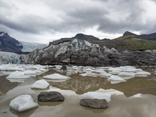 Svínafellsjoekull glacier and lake in Iceland