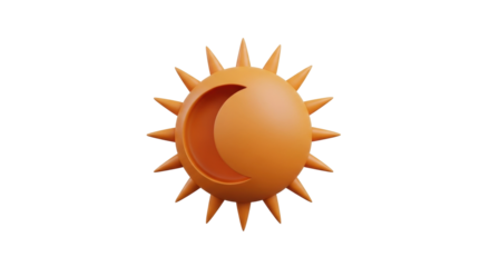 Isolated sunny weather crescent, symbol of daylight and climate with solar flare design