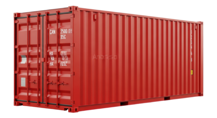 Isolated Red Shipping Container, Transporting Freight across Global Logistics Network System