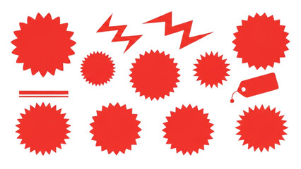 Circle Sticker Set – Wavy Edge Red Badges and Starburst Shape Price Tags
