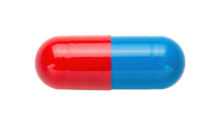 Isolated red and blue capsule, medicine, pharmaceutical medication, drug for healthcare