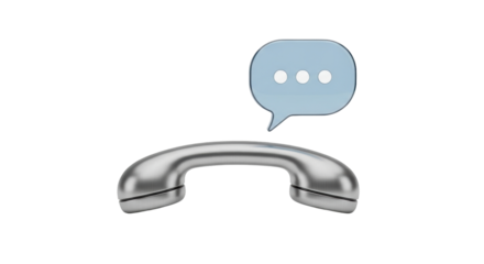 Isolated silver telephone receiver with a speech bubble above for mobile messaging concept